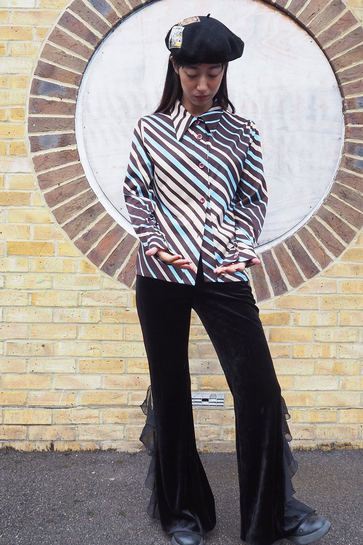 70's Lady's Shirt London Vintage | Geometric Stripe Future Retro Blouse