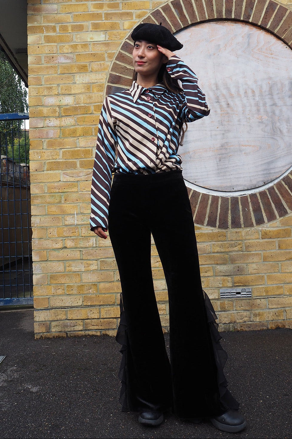 70's Lady's Shirt London Vintage | Geometric Stripe Future Retro Blouse