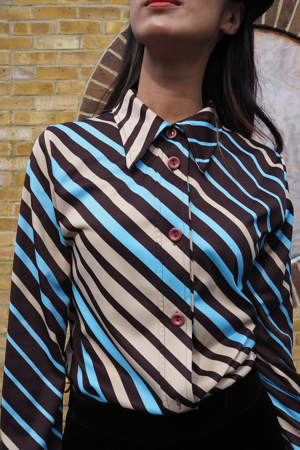 70's Lady's Shirt London Vintage | Geometric Stripe Future Retro Blouse