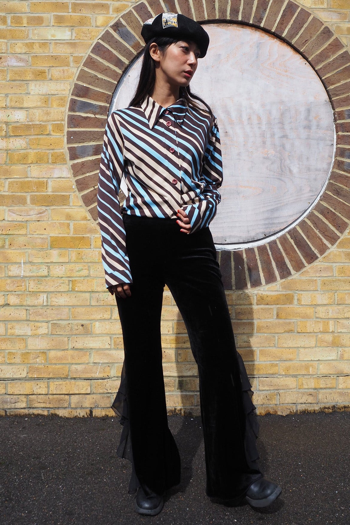 70's Lady's Shirt London Vintage | Geometric Stripe Future Retro Blouse