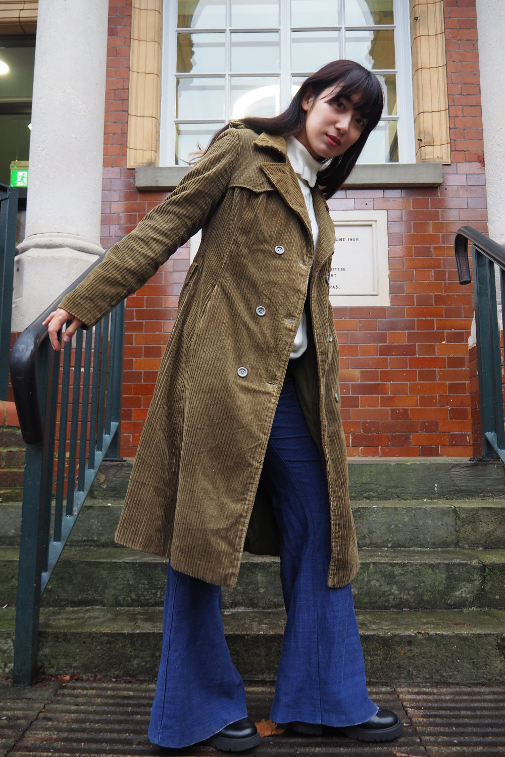 90's Corduroy Trench Coat | 70's Style Vintage Winter Outerwear