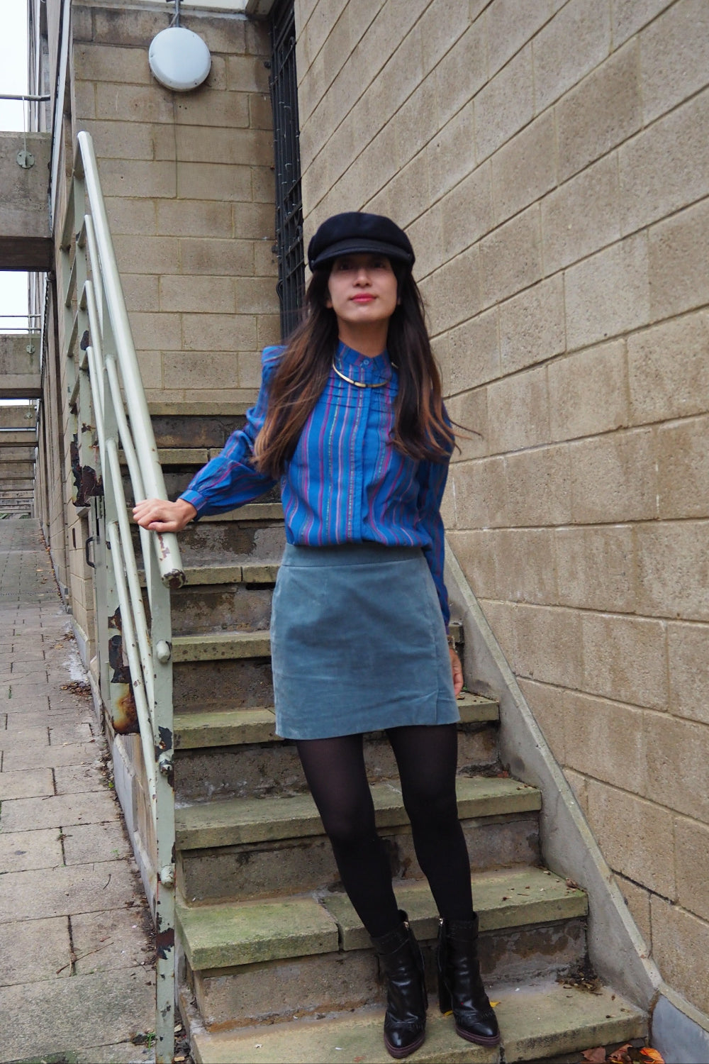 70s Vintage Striped Blouse with Balloon Sleeves | Lurex Multi Color