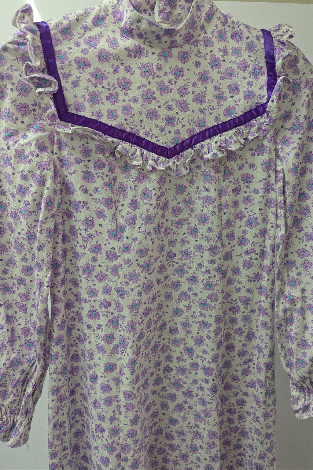 70's Flower Maxi Dress London Vintage | Victorian Square Yoke High Neck