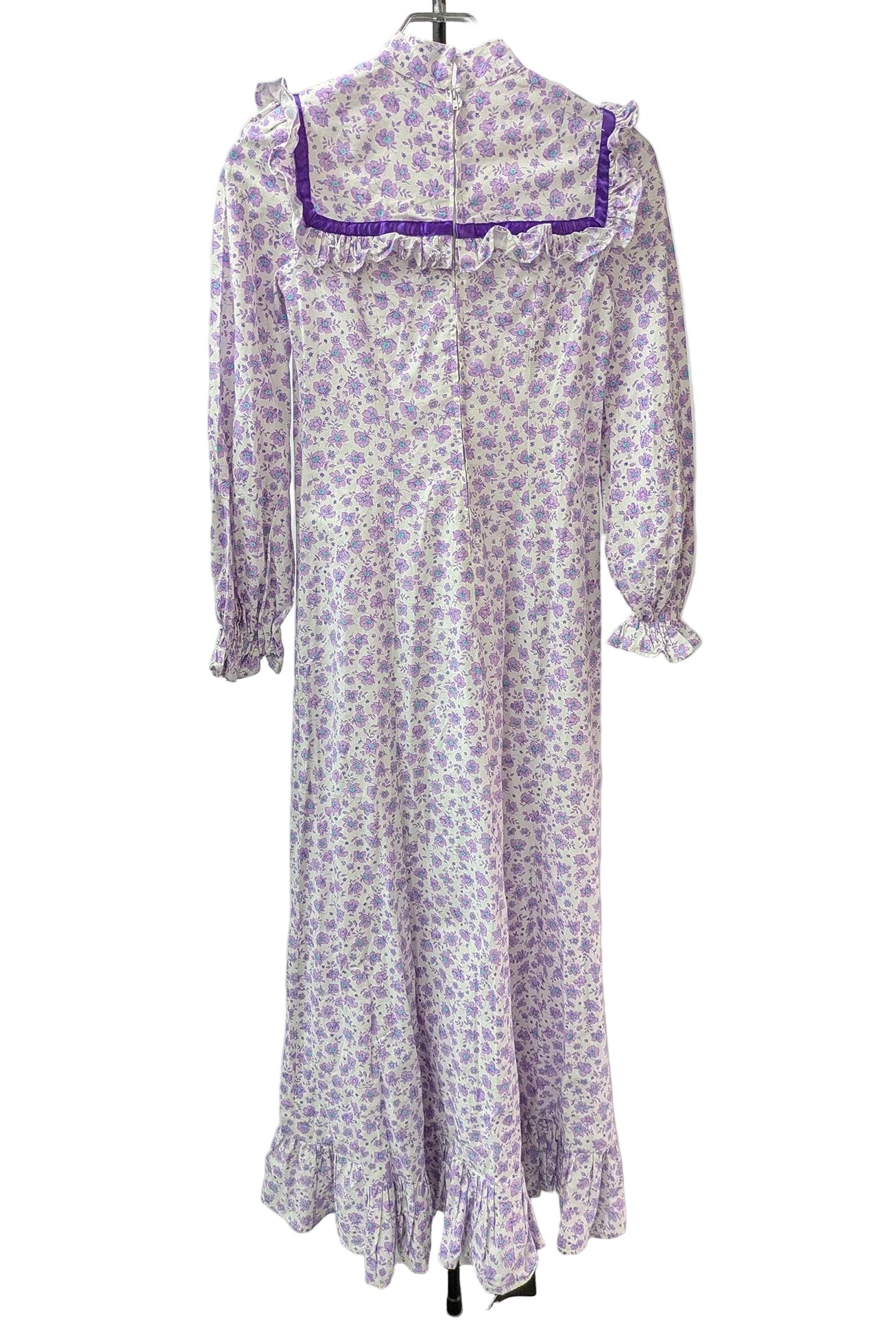 70's Flower Maxi Dress London Vintage | Victorian Square Yoke High Neck