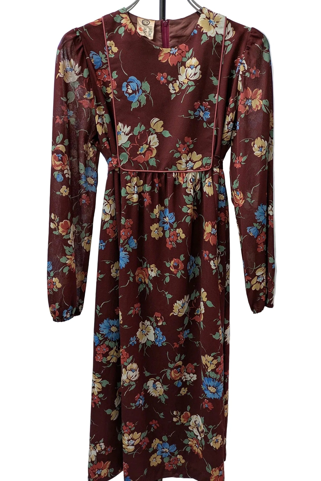 70/80's Big Flower Dress C&A Vintage | Bordeaux Romantic Dress