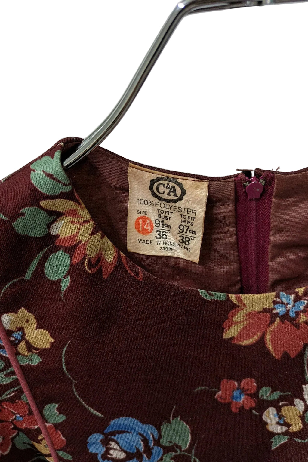 70/80's Big Flower Dress C&A Vintage | Bordeaux Romantic Dress