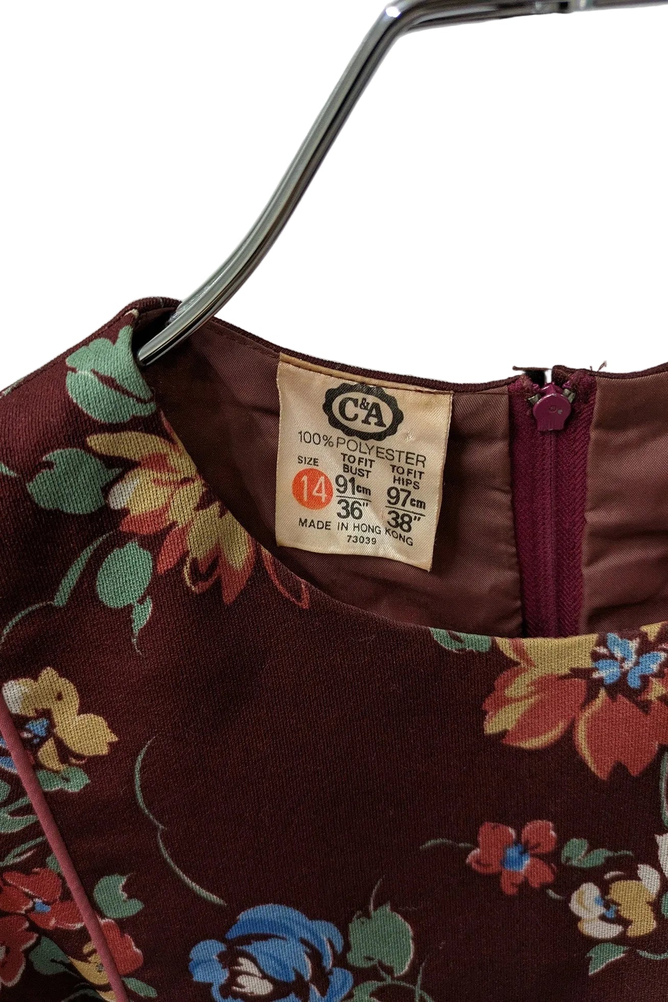 70/80's Big Flower Dress C&A Vintage | Bordeaux Romantic Dress