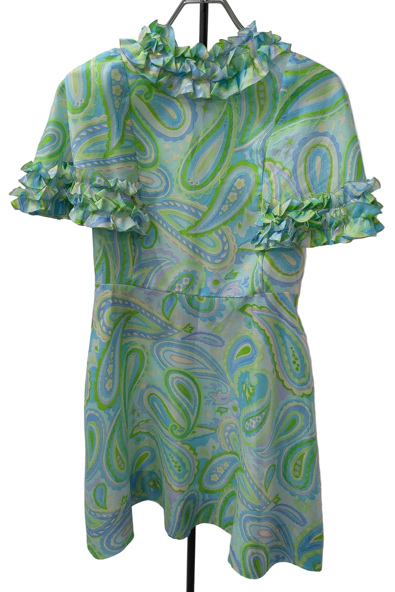 70's Paisley Mini Dress | Pucci Style Vintage Ruffle Dress