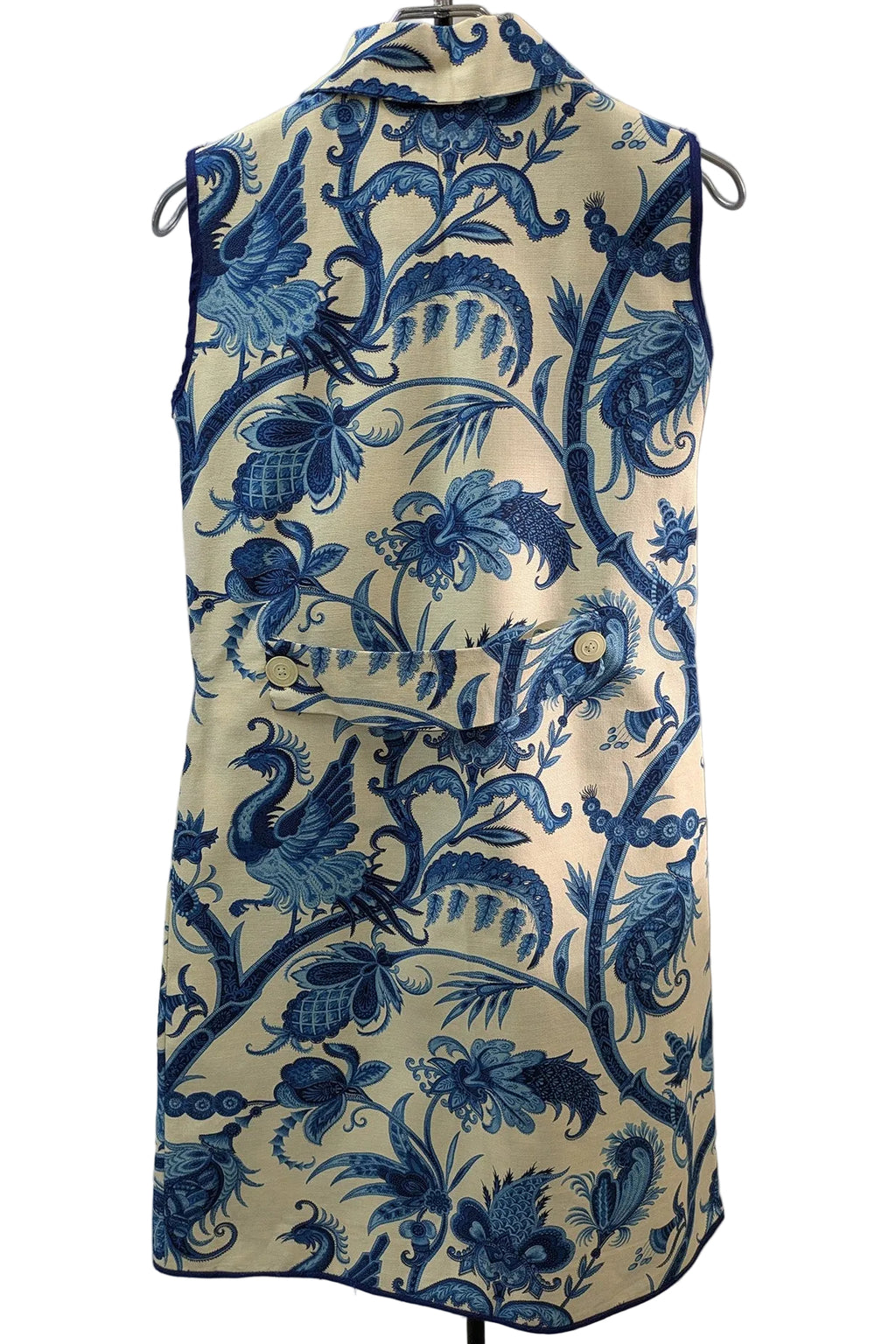 70's Oriental Mini Dress | Blue Floral Vintage Linen Style