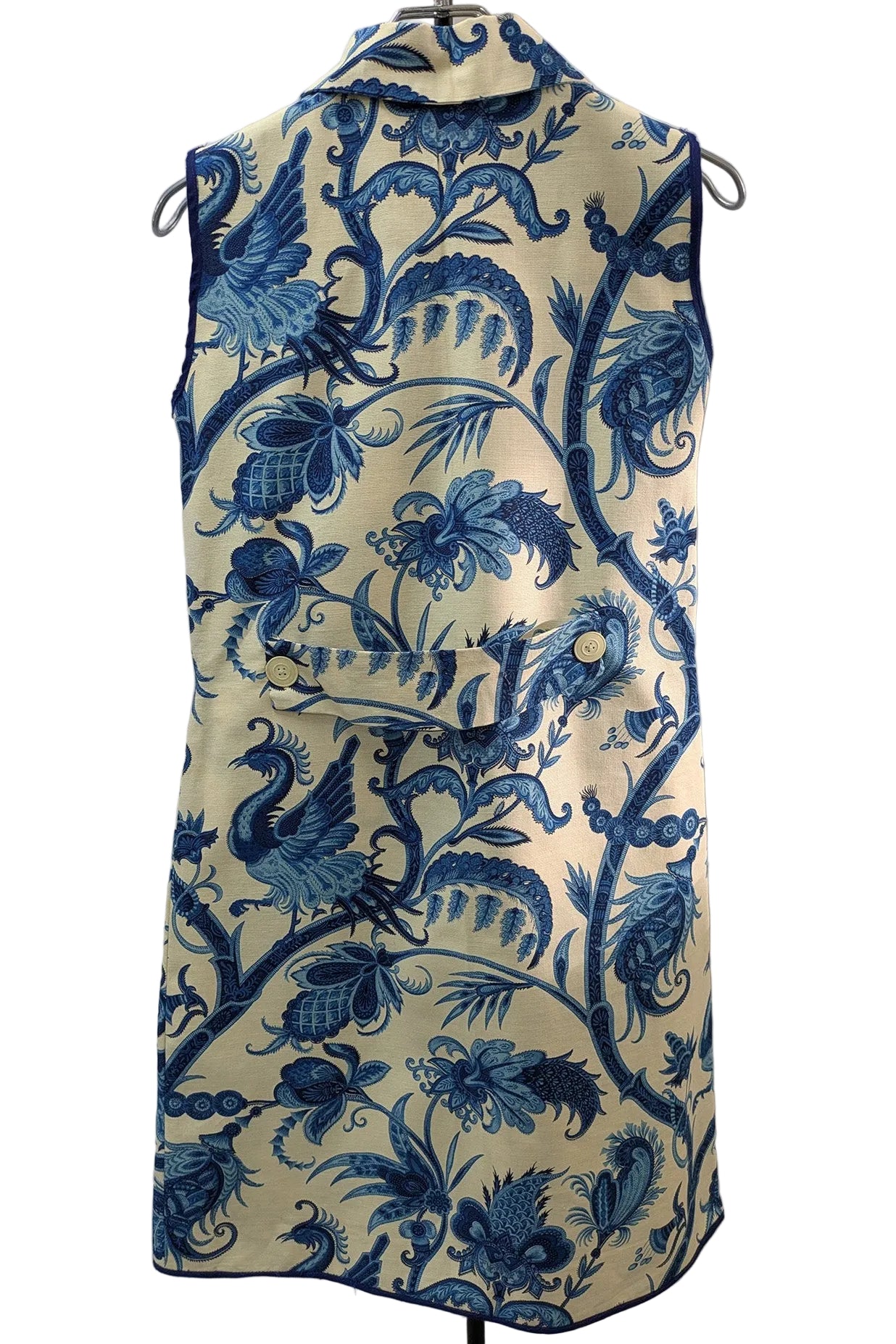 70's Oriental Mini Dress | Blue Floral Vintage Linen Style