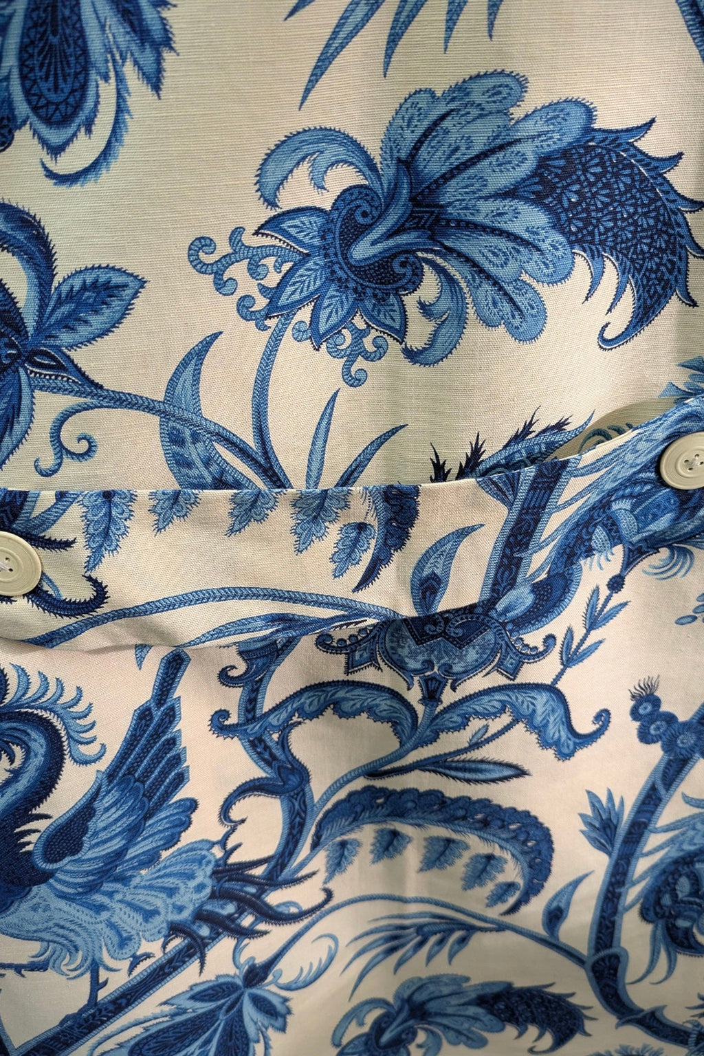 70's Oriental Mini Dress | Blue Floral Vintage Linen Style