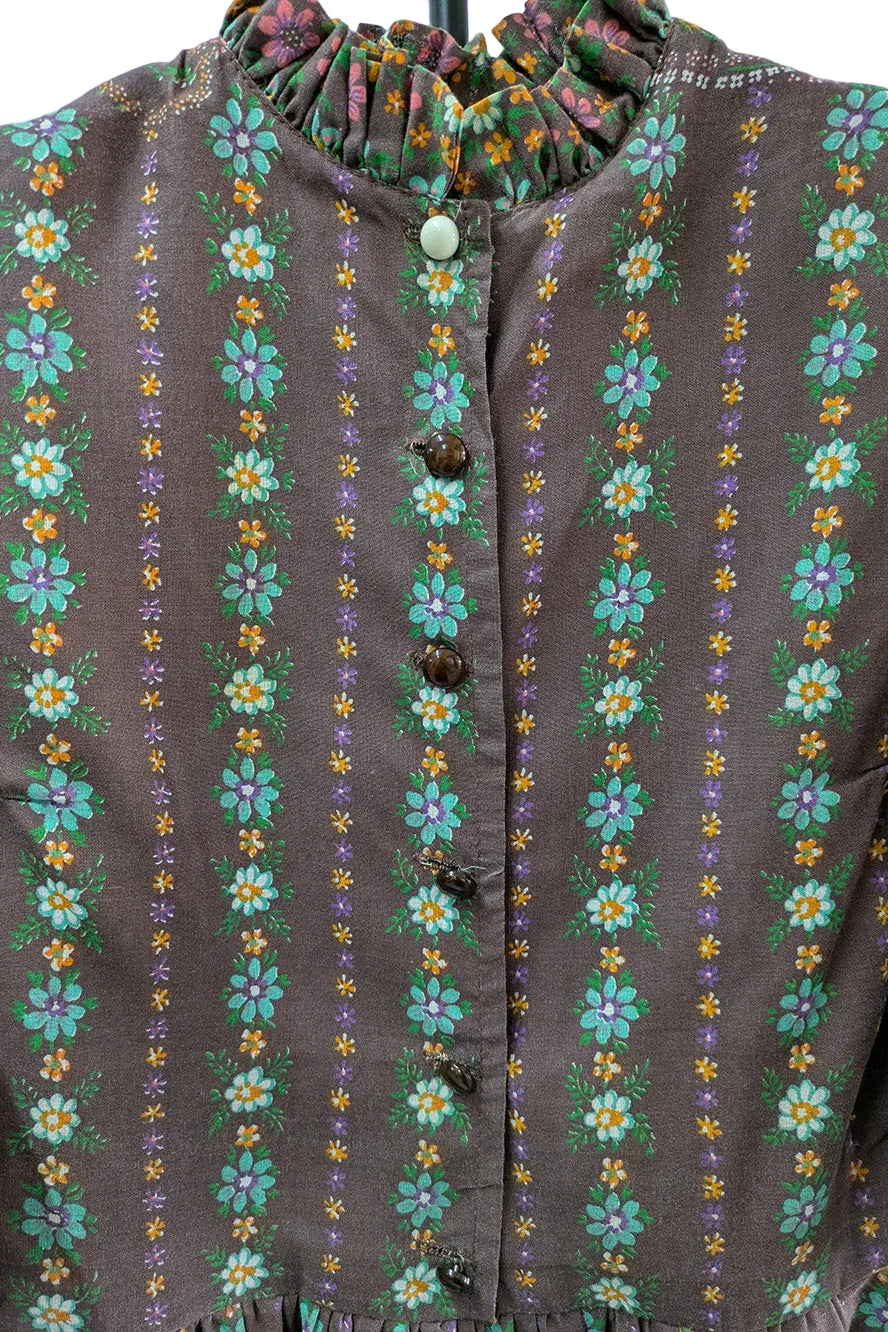 70's Brown Dress Richard Shops UK | Hippie Floral Paisley Maxi Dress