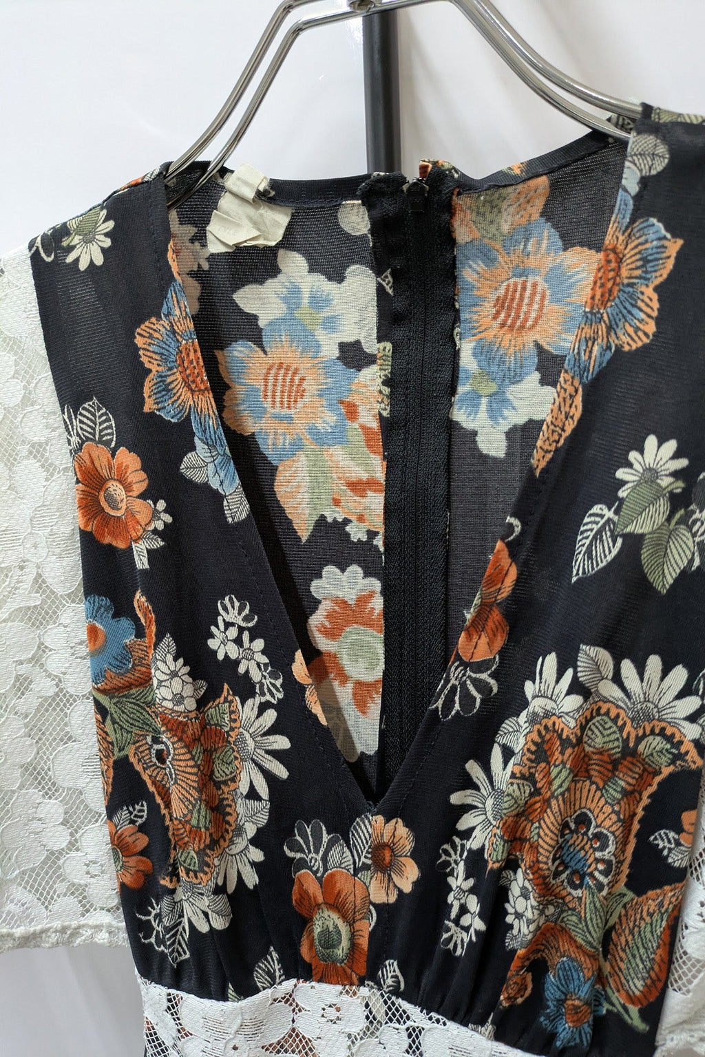 70's Flower Dress London Vintage | Bohemian Lace Bell Sleeve Maxi