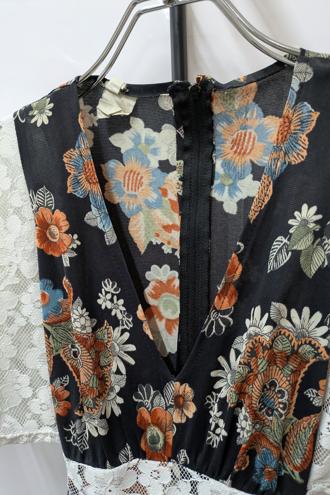 70's Flower Dress London Vintage | Bohemian Lace Bell Sleeve Maxi