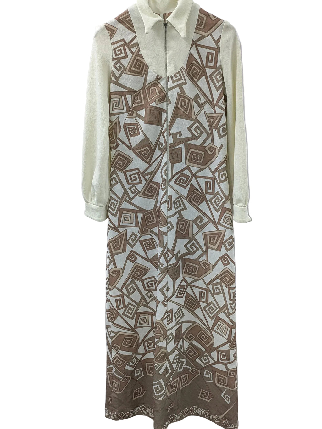 70's Geometric Maxi Dress London Vintage | Bold Pattern Zip Front Dress