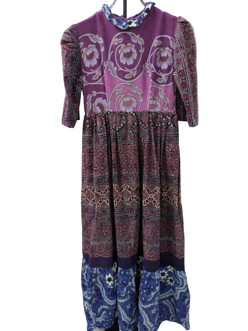 70's Handmade Patchwork Dress London Vintage | Purple Blue Gradient Maxi