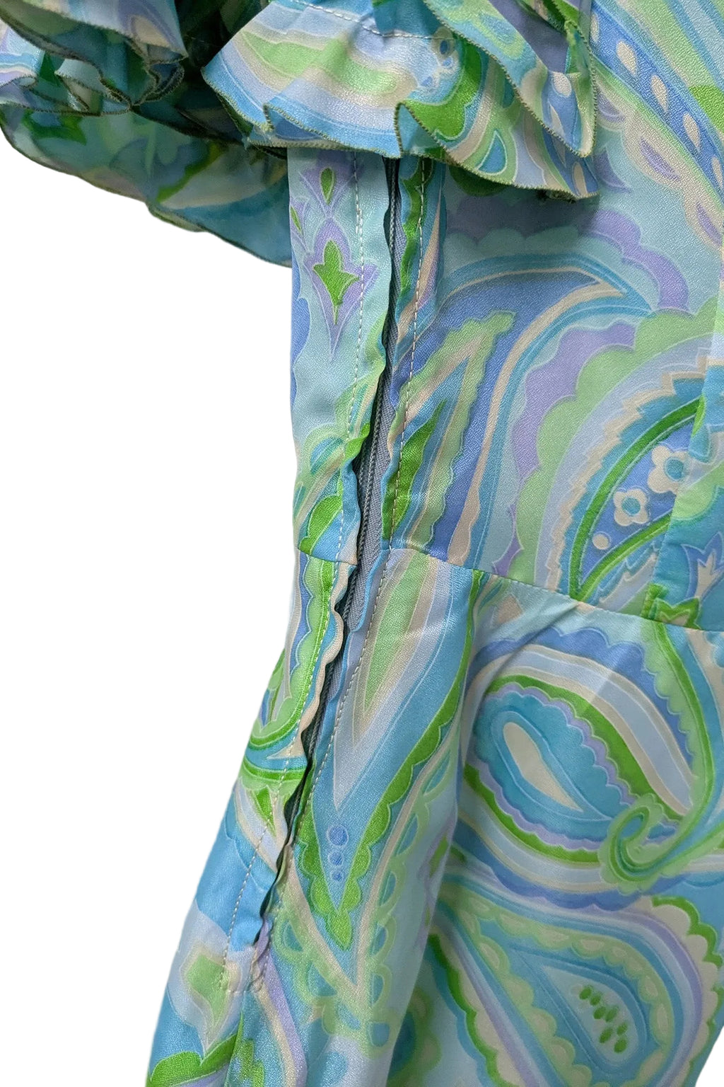 70's Paisley Mini Dress | Pucci Style Vintage Ruffle Dress