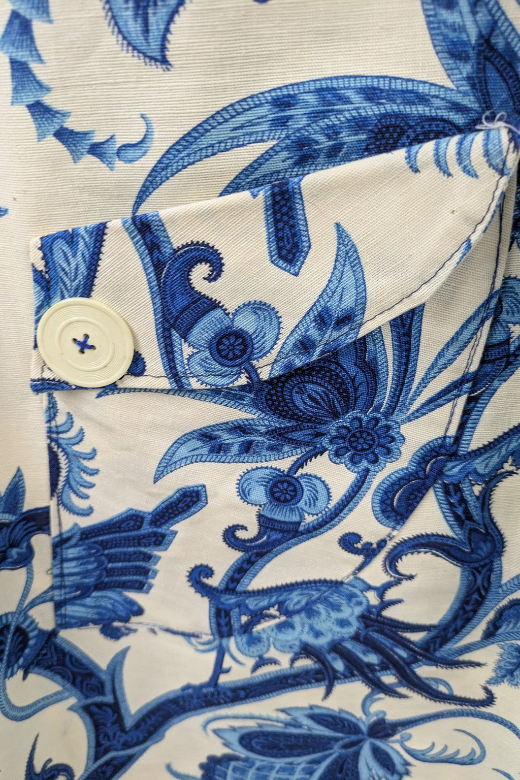 70's Oriental Mini Dress | Blue Floral Vintage Linen Style