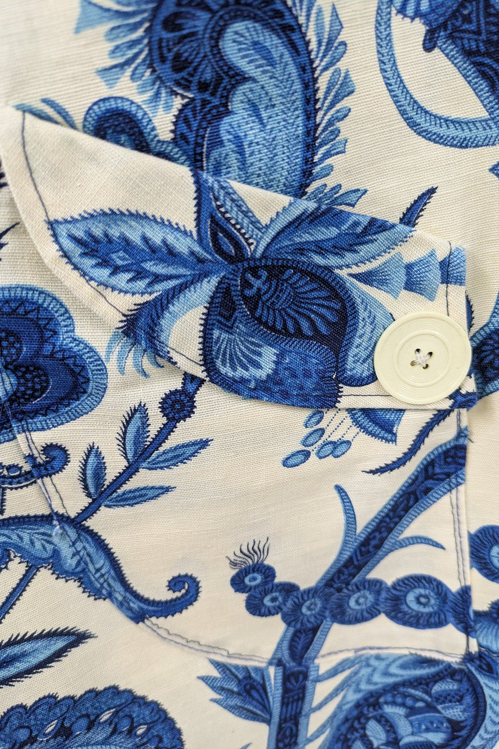 70's Oriental Mini Dress | Blue Floral Vintage Linen Style
