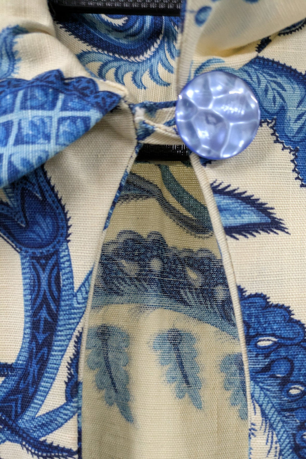 70's Oriental Mini Dress | Blue Floral Vintage Linen Style