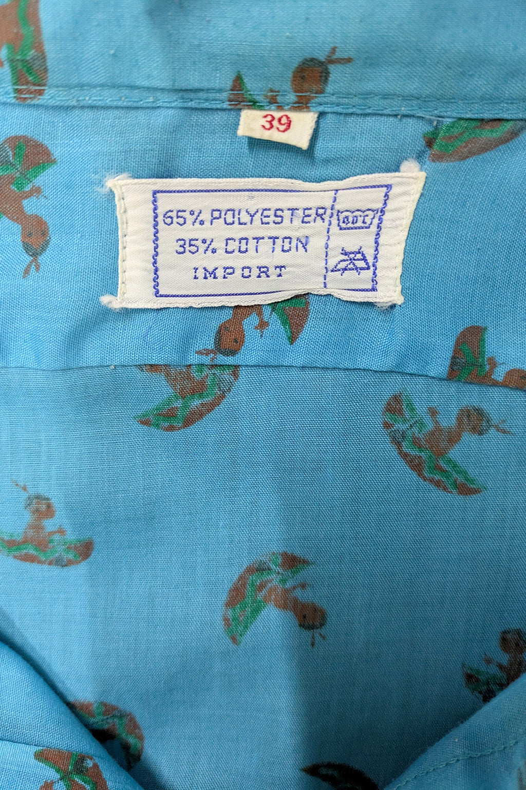70's Neon Blue Shirt London Vintage | Native American Print Men's Shirt