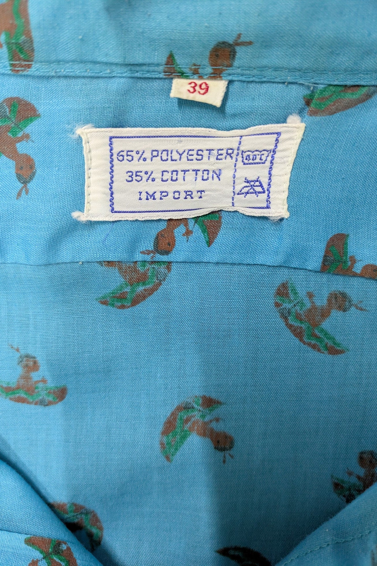 70's Neon Blue Shirt London Vintage | Native American Print Men's Shirt