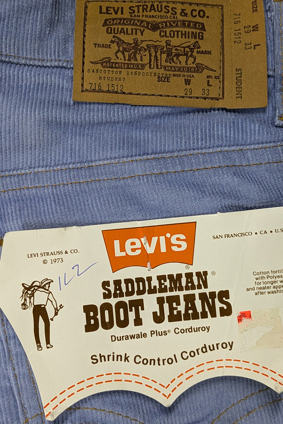 70's Levi's Deadstock Corduroy Pants Sky Blue | 716-1517 Saddleman Boot Jeans