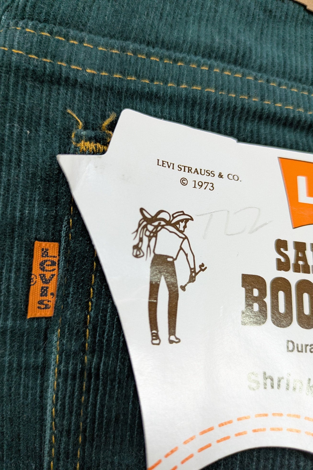 70's Levi's Deadstock Corduroy Pants Green | 716-1517 Saddleman Boot Jeans