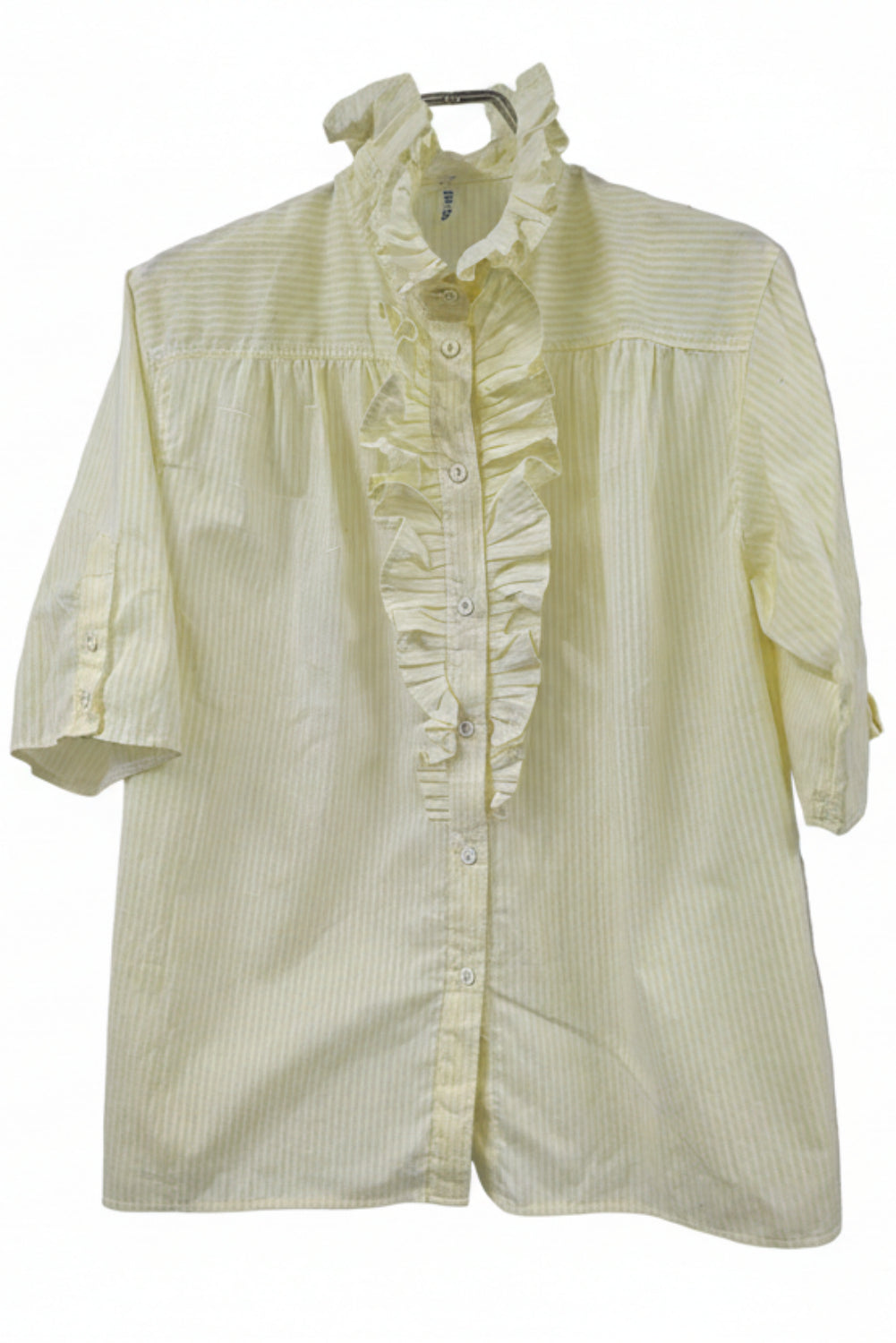 70's Lady's shirts|Yellow stripe Ruffled shrits Made in Germany