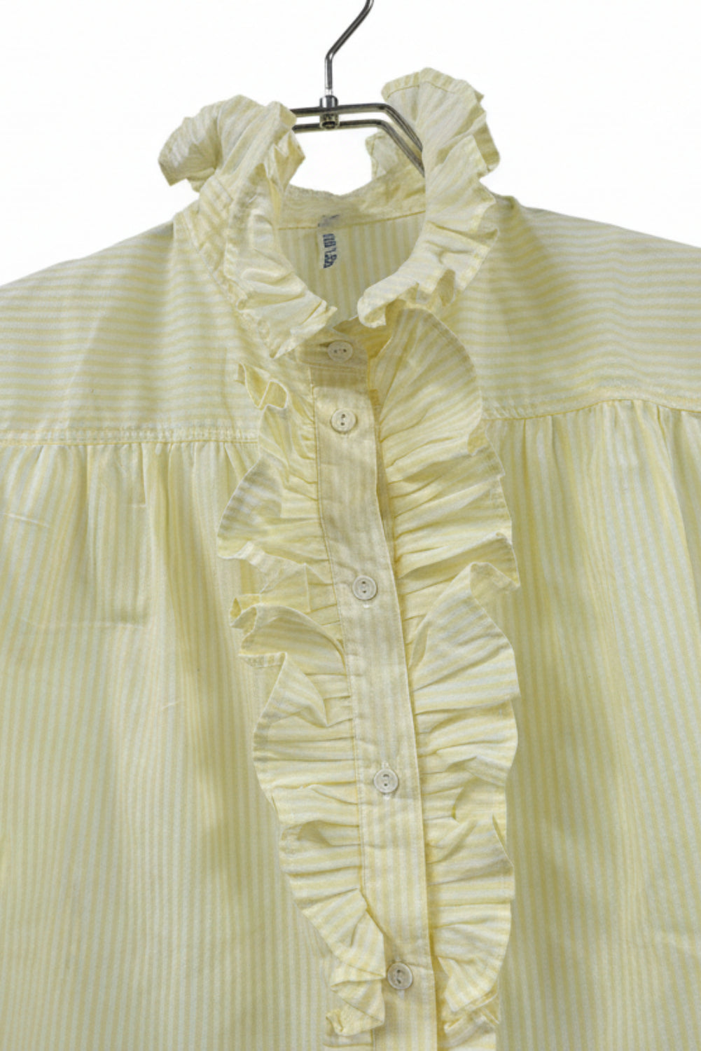 70's Lady's shirts|Yellow stripe Ruffled shrits Made in Germany