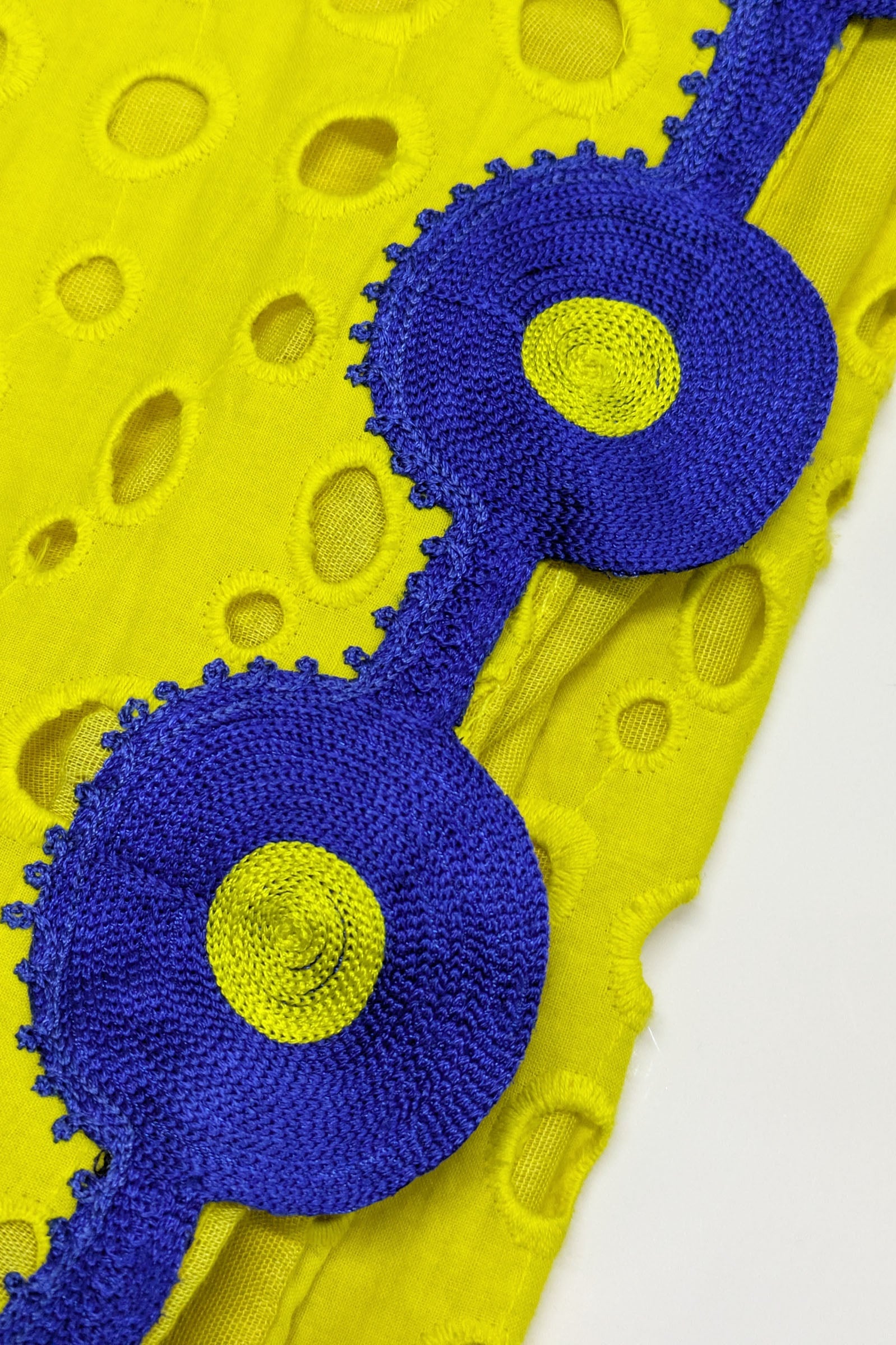 Handmade Yellow Wrap Skirt | British Embroidery Blue Vintage