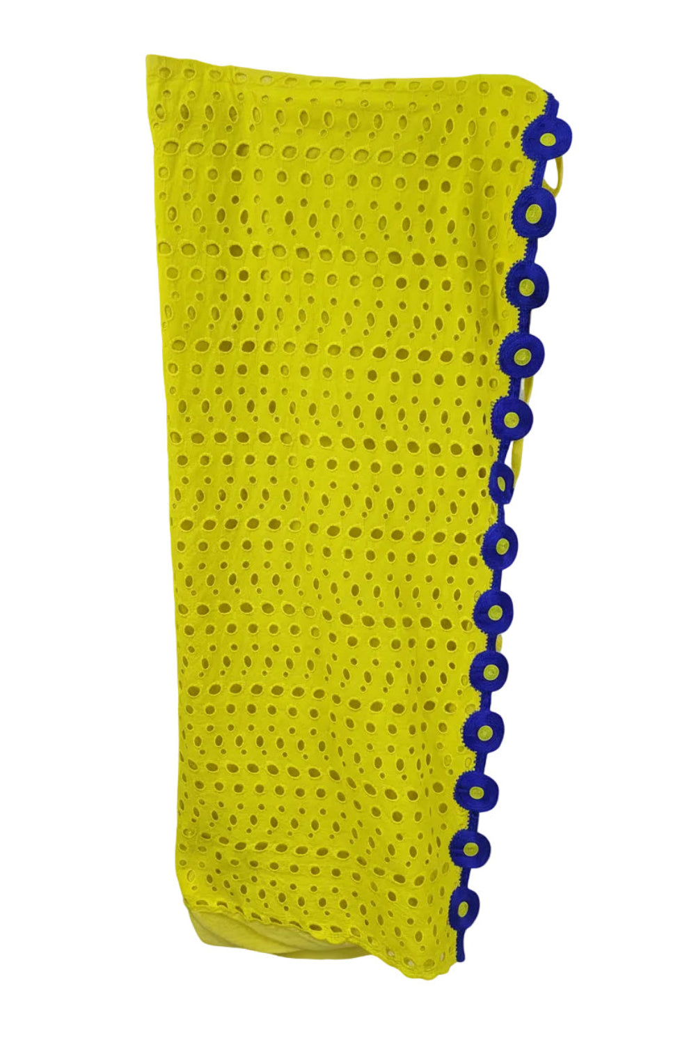 Handmade Yellow Wrap Skirt | British Embroidery Blue Vintage