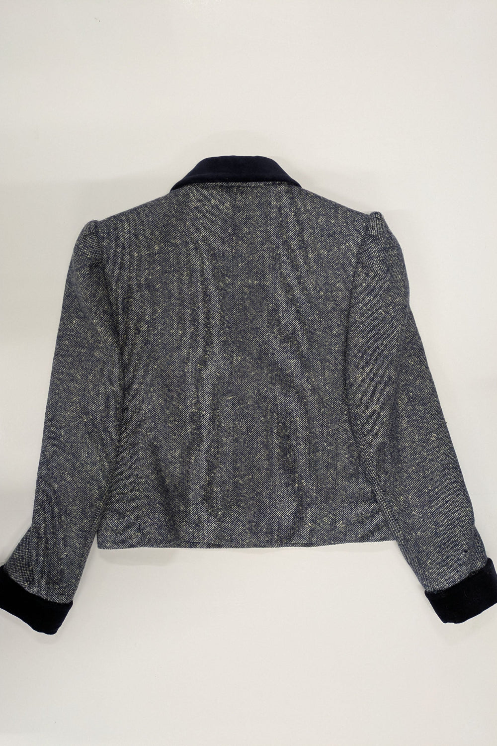 80s ALEXON Tweed Jacket with Velvet Collar | UK Navy & White