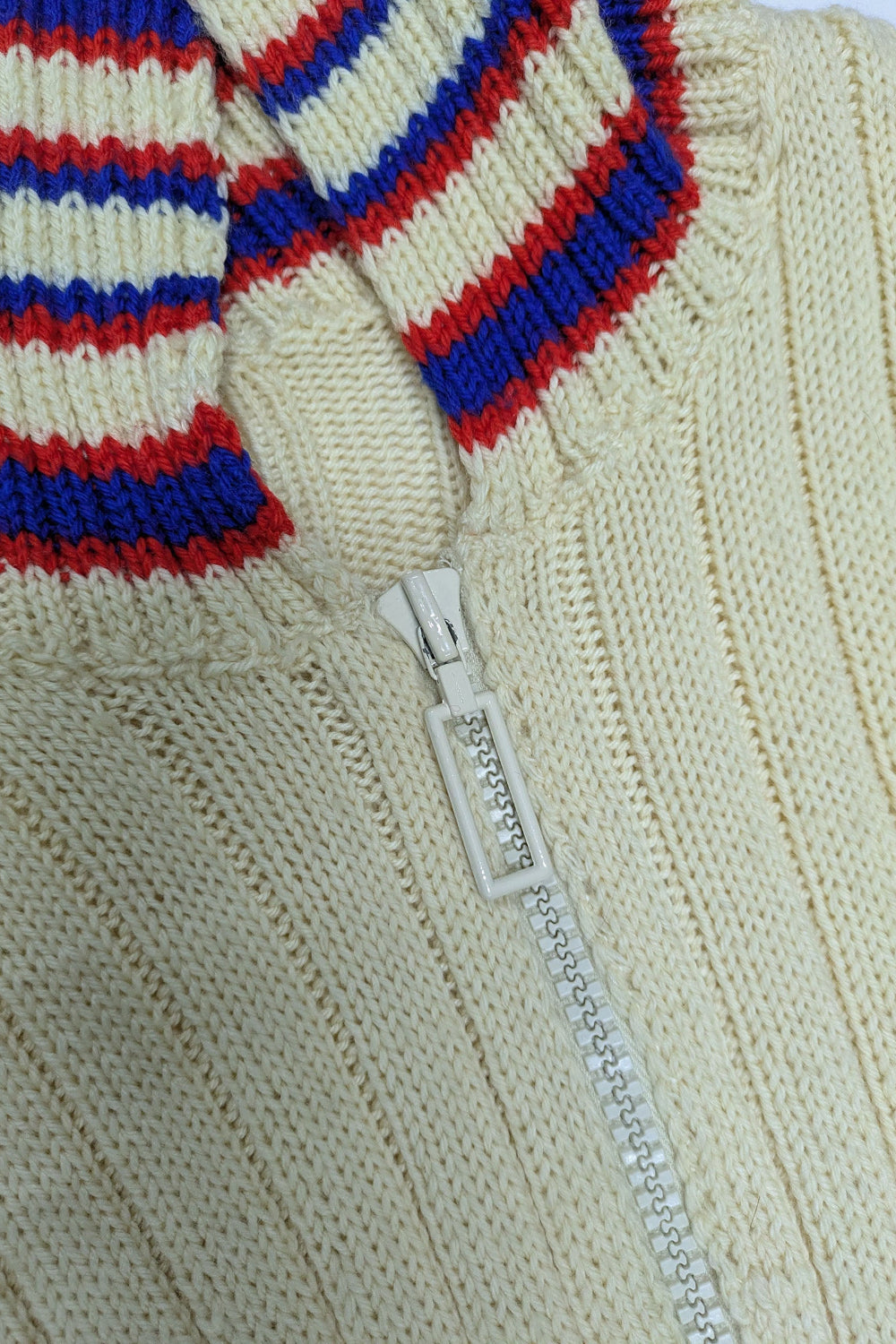 70-80s Vintage zip-up knit |Vintage Knit Hoodie with Tricolor Collar