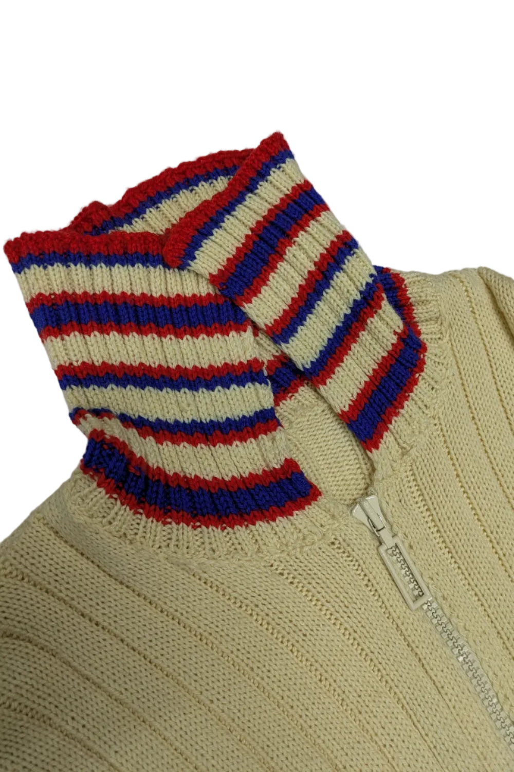 70-80s Vintage zip-up knit |Vintage Knit Hoodie with Tricolor Collar