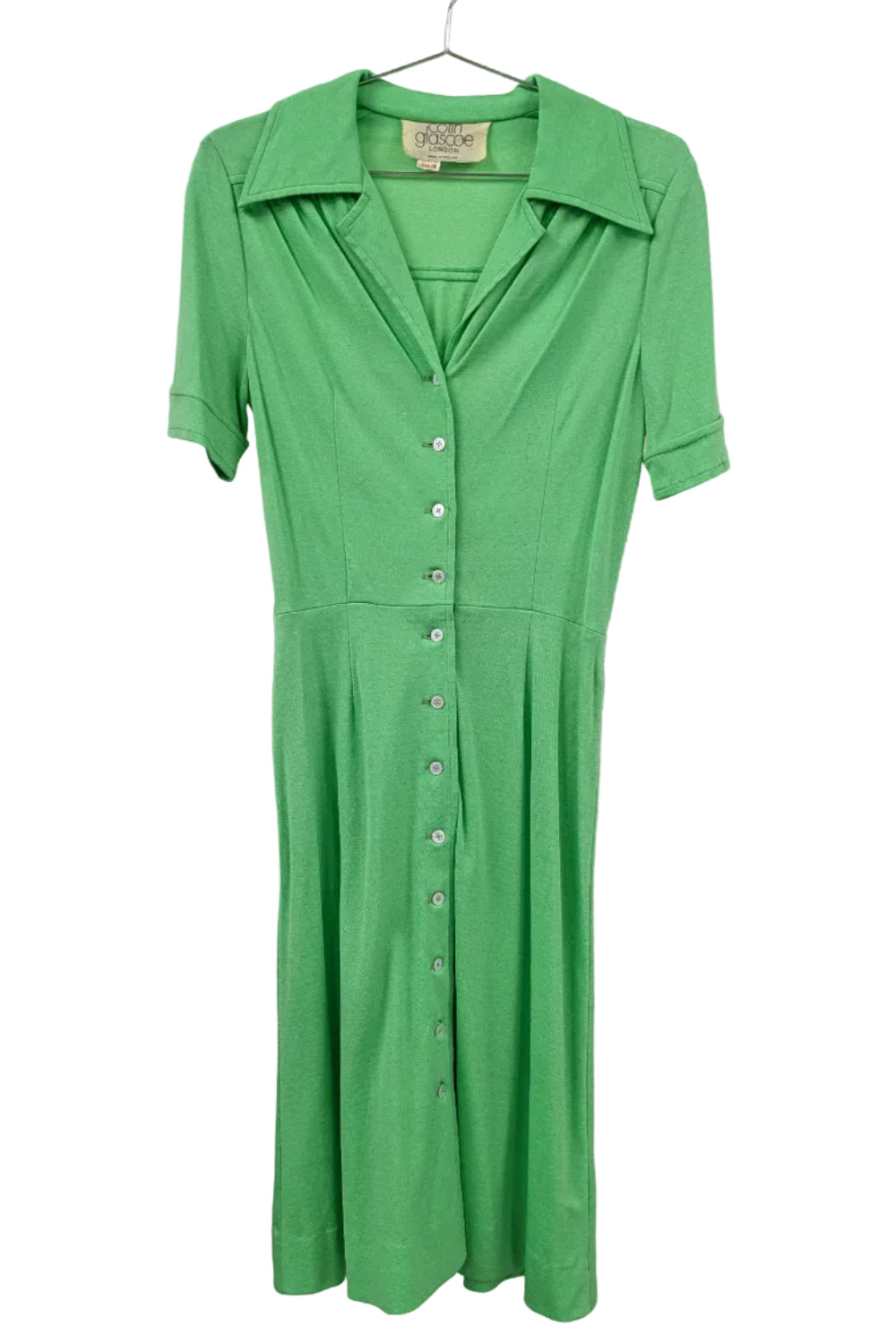 70's Green Sheath Dress Colin Glascoe England | Shiny Stretch Dress