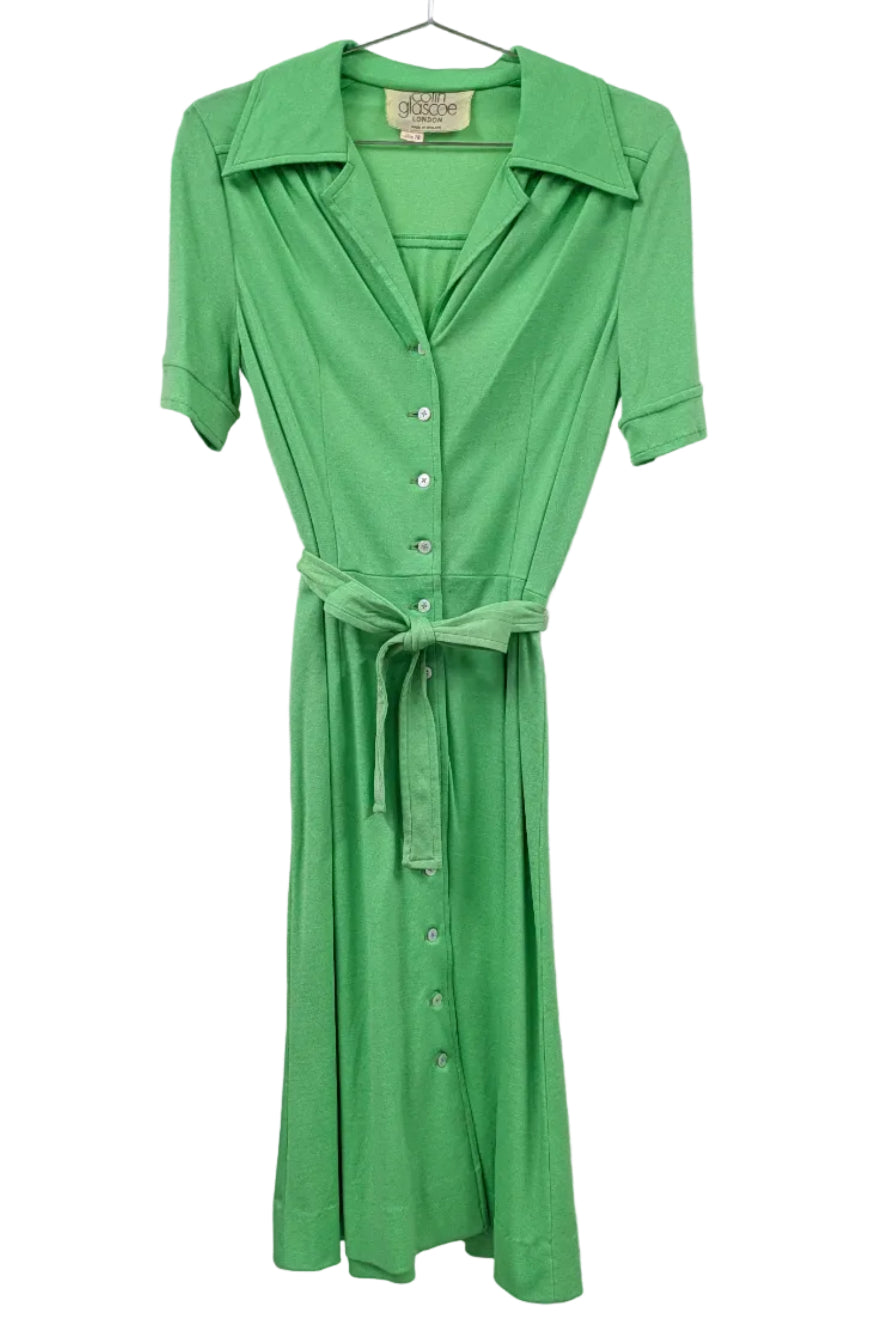 70's Green Sheath Dress Colin Glascoe England | Shiny Stretch Dress
