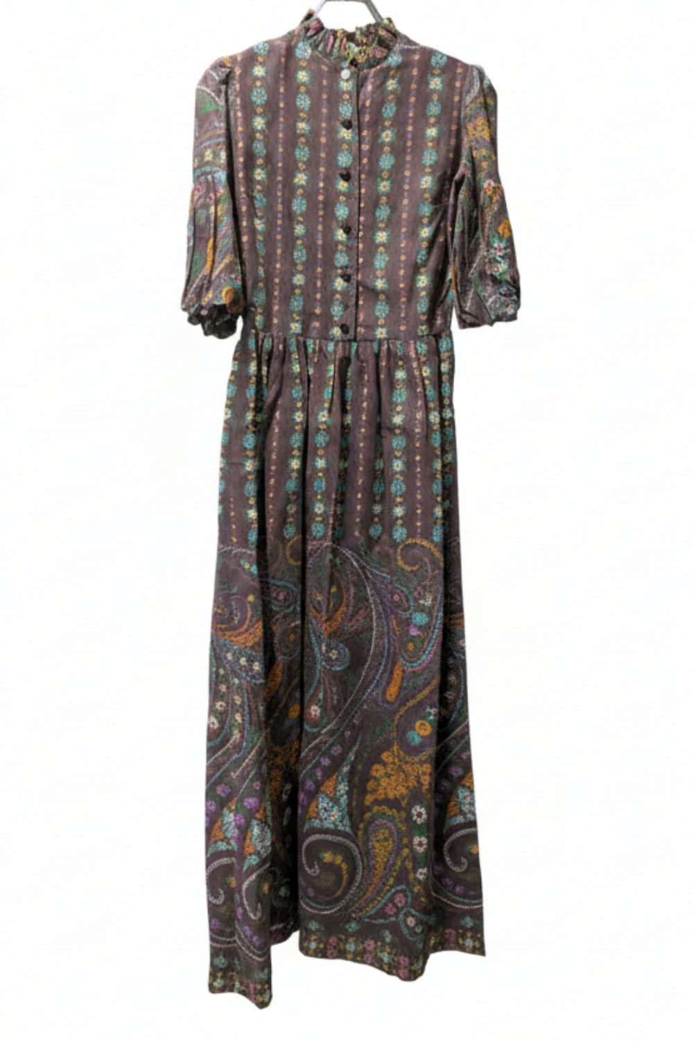 70's Brown Dress Richard Shops UK | Hippie Floral Paisley Maxi Dress