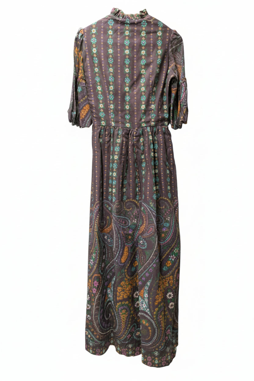 70's Brown Dress Richard Shops UK | Hippie Floral Paisley Maxi Dress