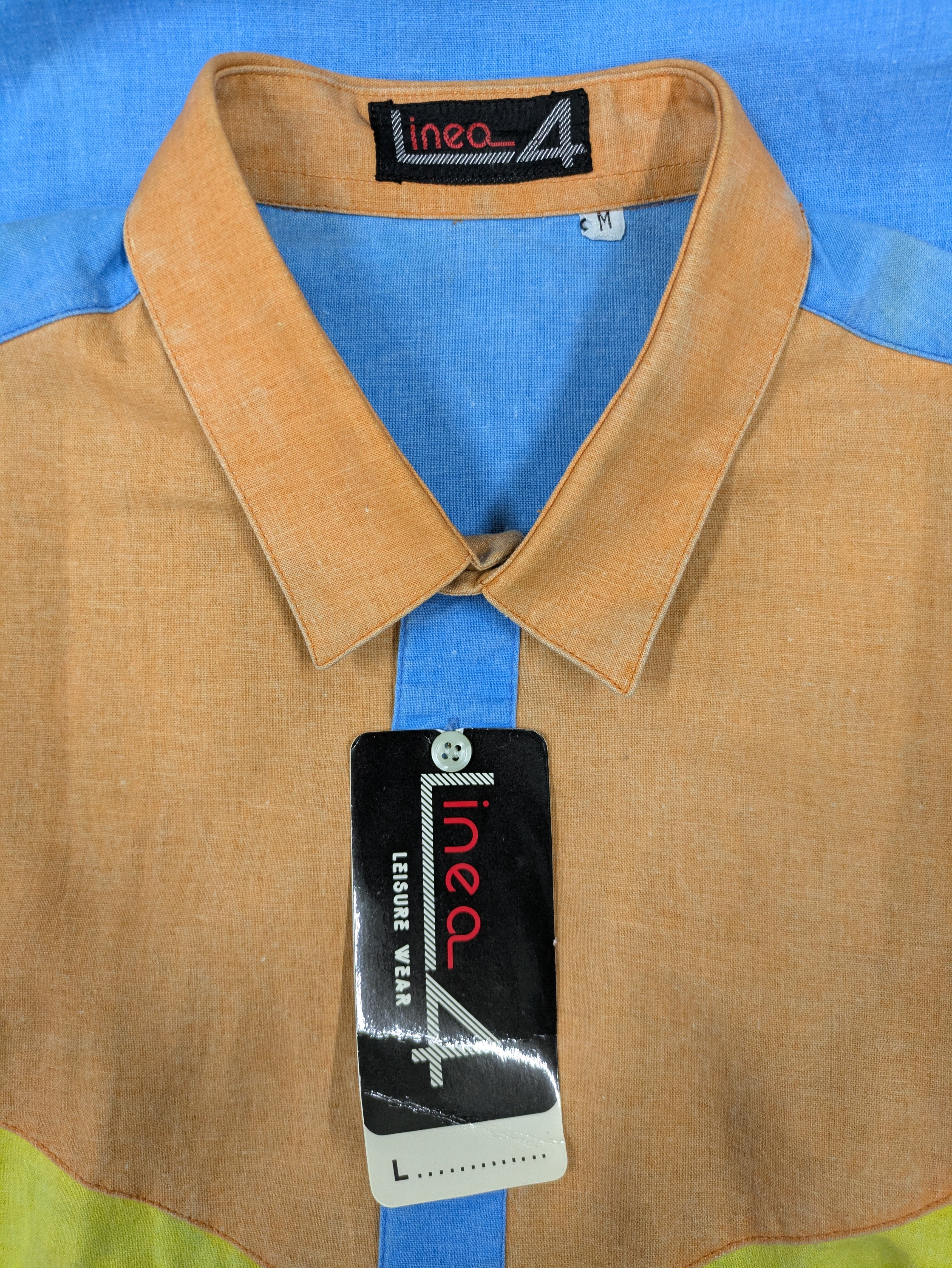70's LINEA Deadstock Colourblock Short Sleeve Shirt Blue