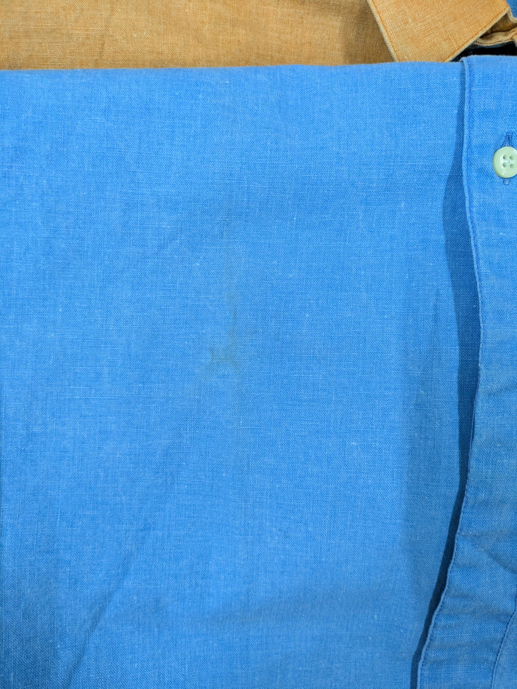 70's LINEA Deadstock Colourblock Short Sleeve Shirt Blue