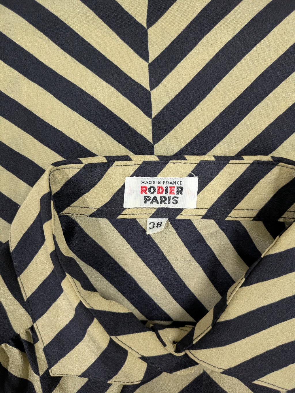 vintage 1970s Rodier of Paris sand beige and black stripedshirt
