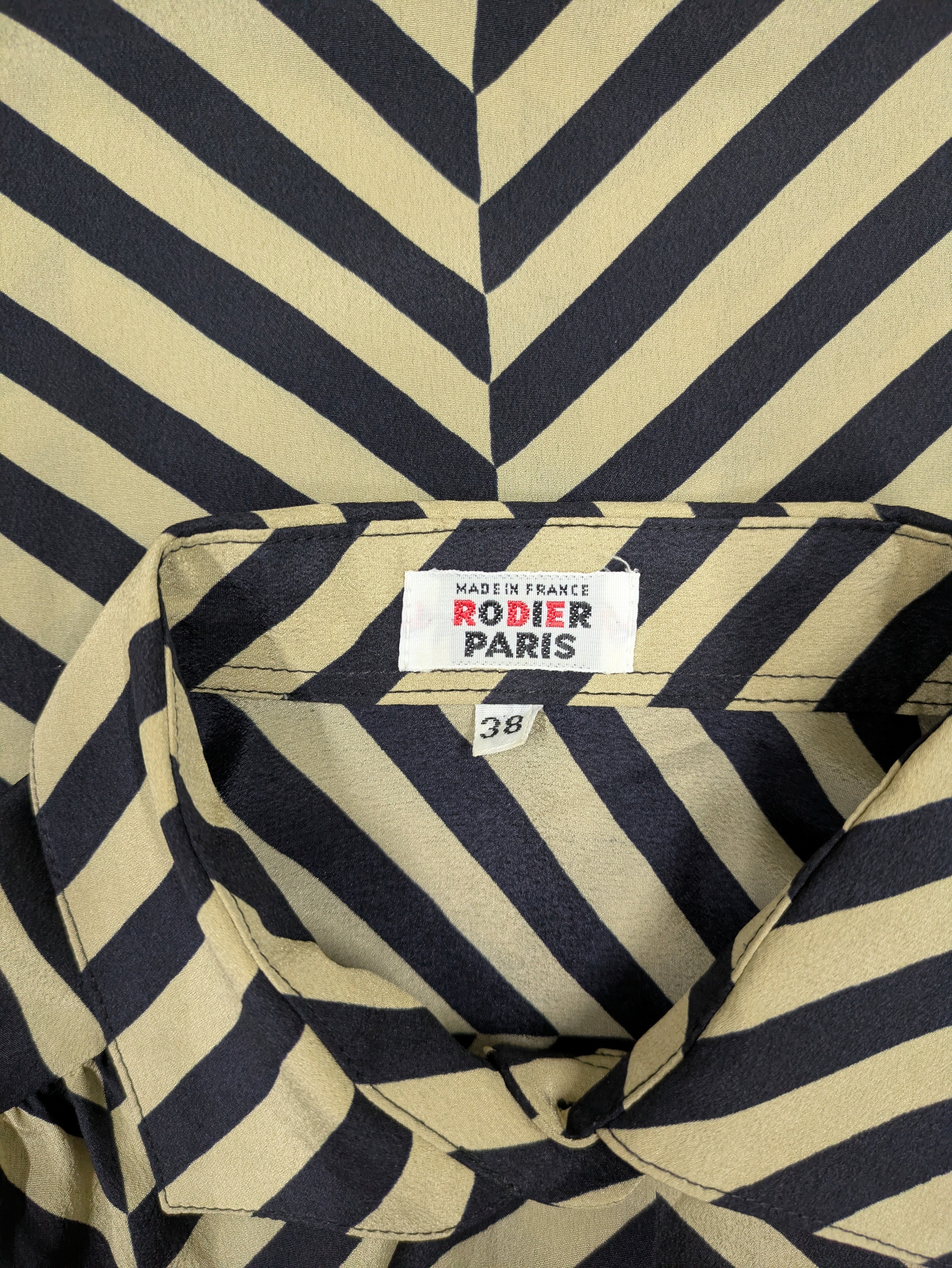 vintage 1970s Rodier of Paris sand beige and black stripedshirt
