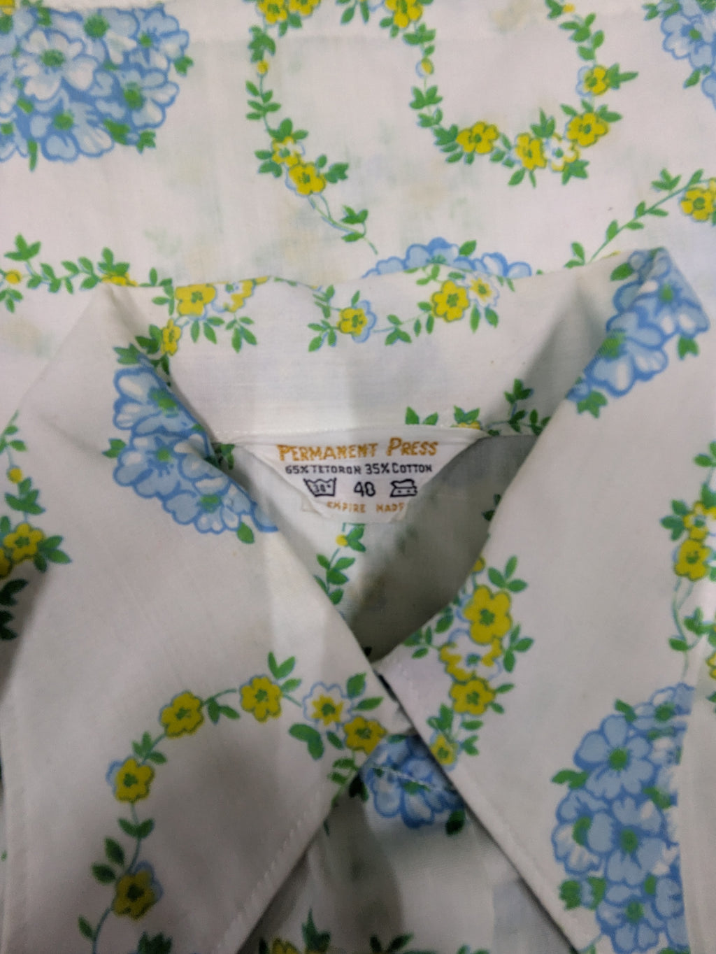 70's PERMANENT PRESS Floral Blouse White