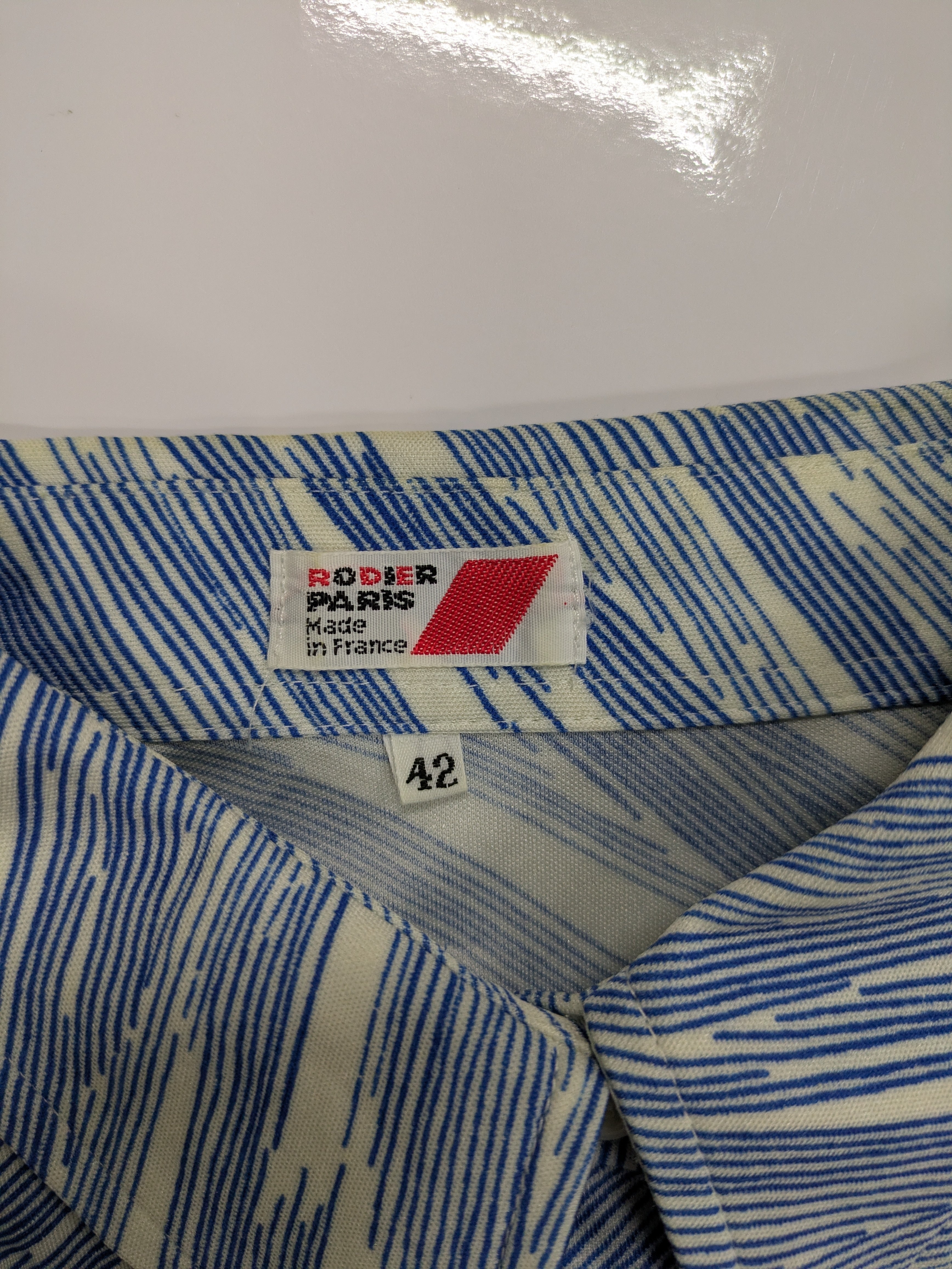 vintage 1970s Rodier of Paris blue and white abstract shirt