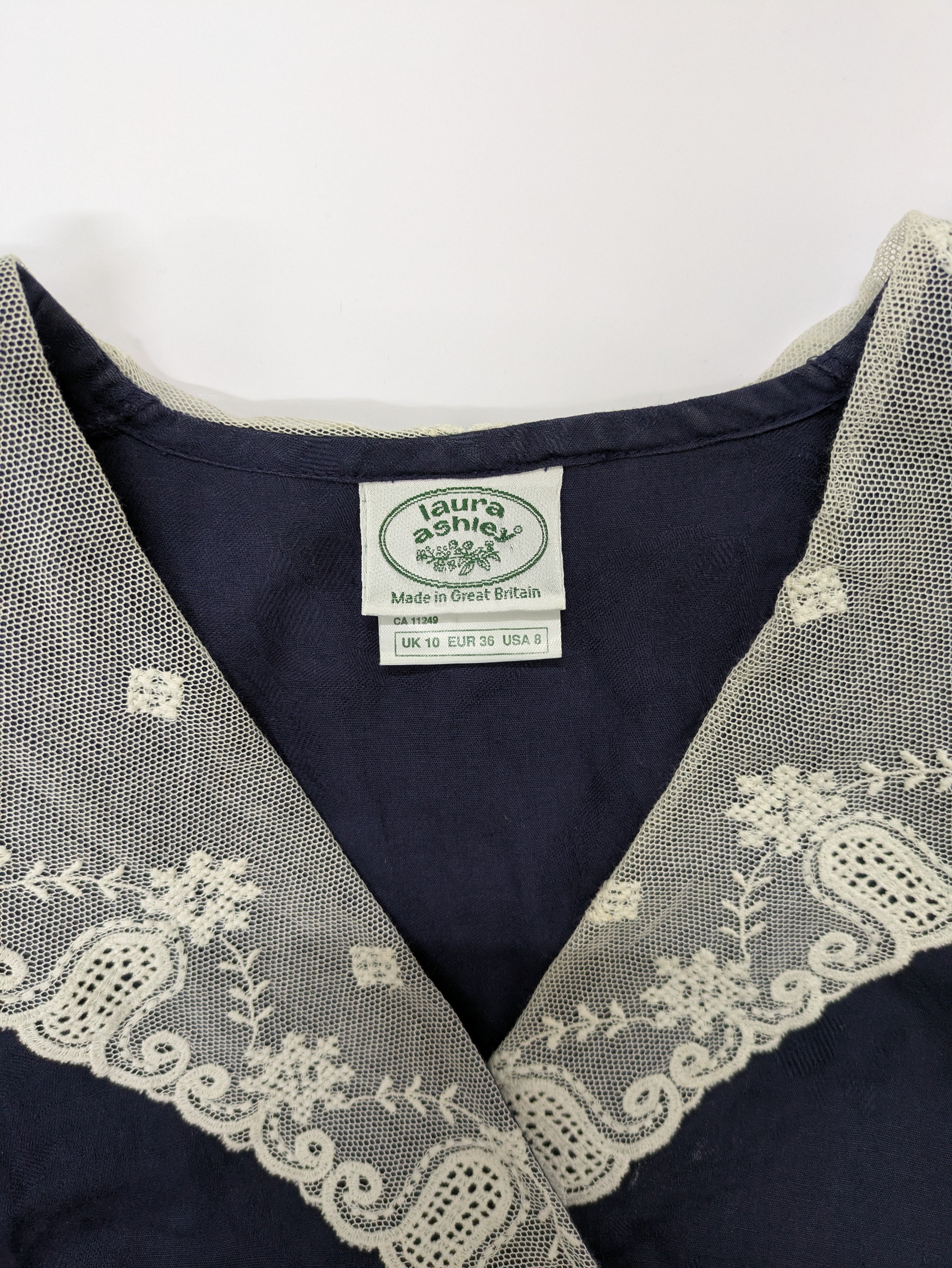 80's Laura Ashley Sailor Collar Dress Navy