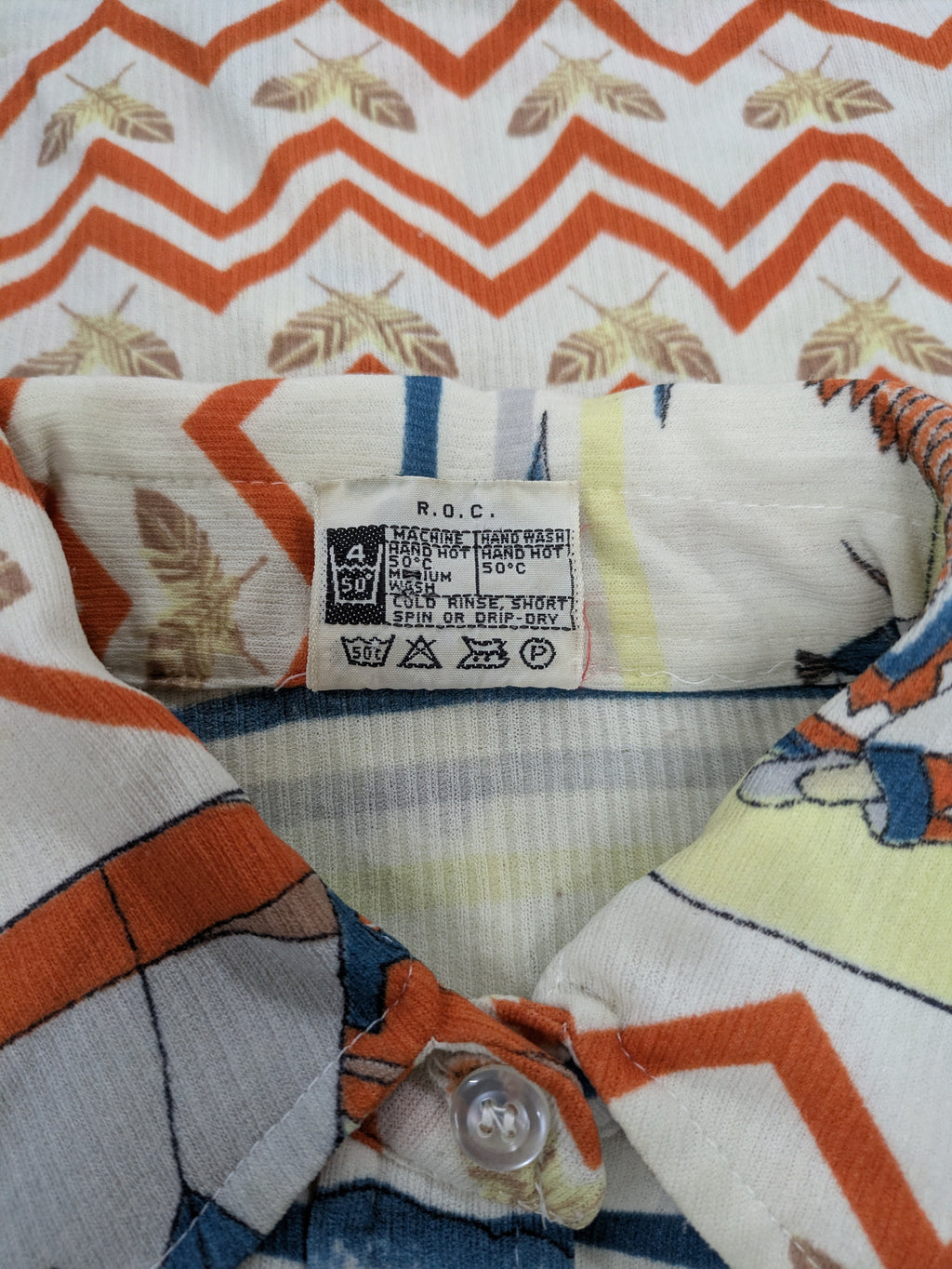 70's C&A Indian Pattern Shirt White/Yellow