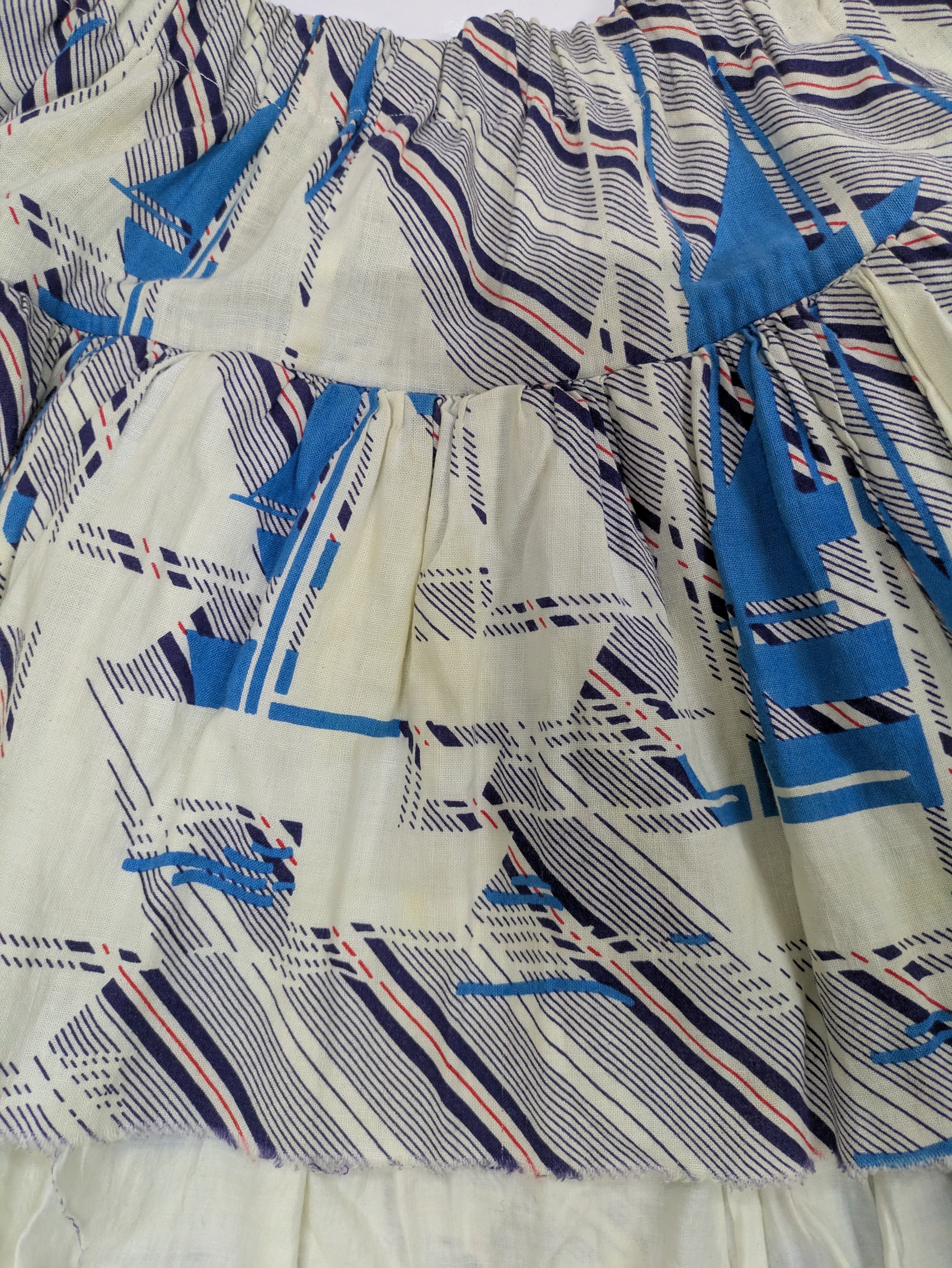 70's Vintage 3-Tier Ruffle Marine Skirt Blue/White
