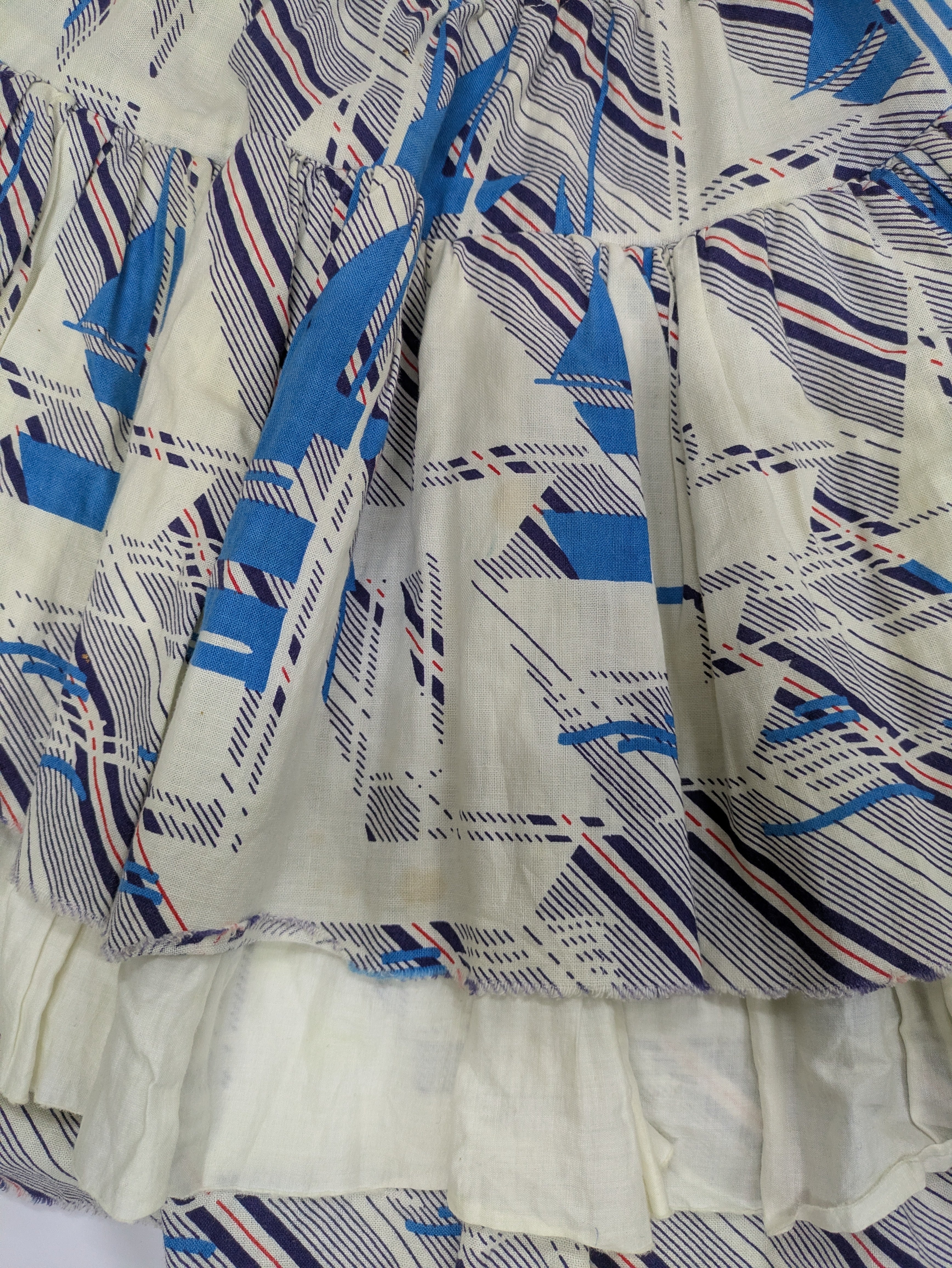 70's Vintage 3-Tier Ruffle Marine Skirt Blue/White