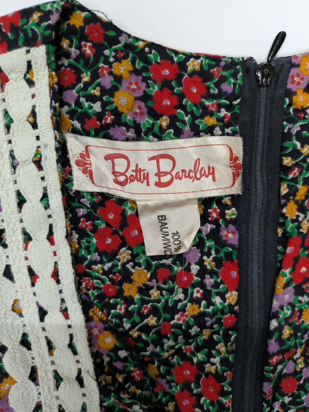 70's Betty Barclay Floral Dress Black/Red/Orange